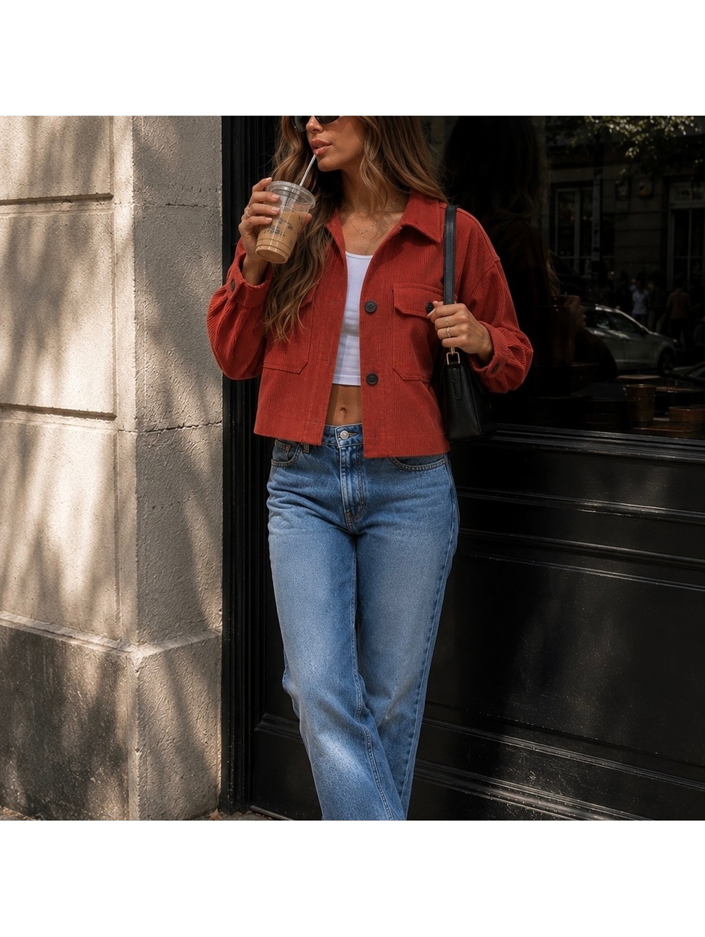 Avec Les Filles Rust Corduroy Cropped Shacket Jacket Women’s Large